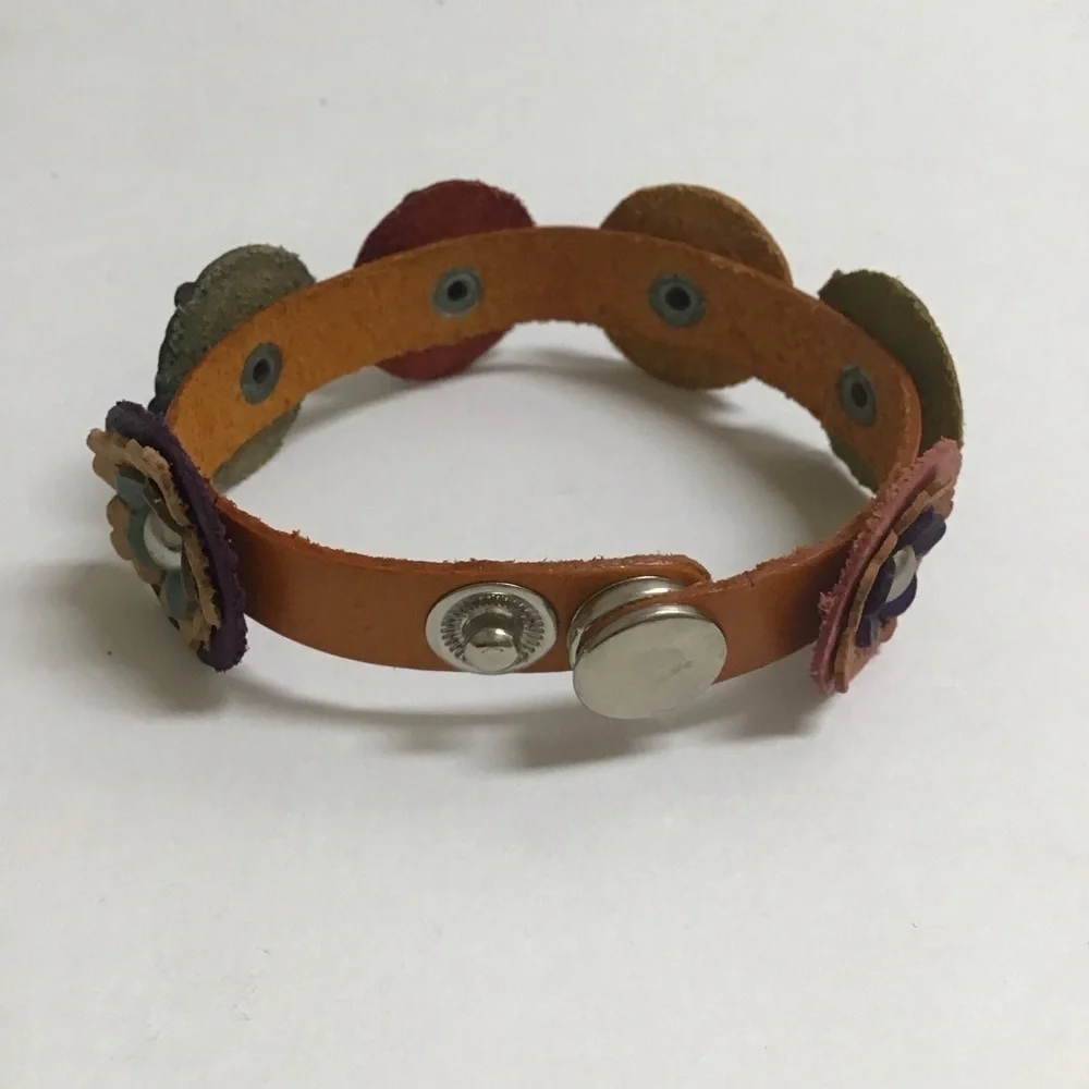 Daisy Flower Leather Bracelet Handmade Mexico Boho Colorful 2-Snap Festival NEW